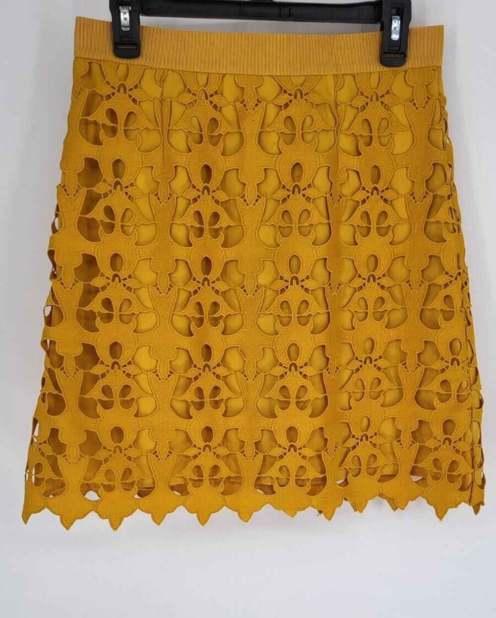 LOFT Mustard Yellow Layered Cutout Stretch Waistband Fall Skirt Women's Size 6